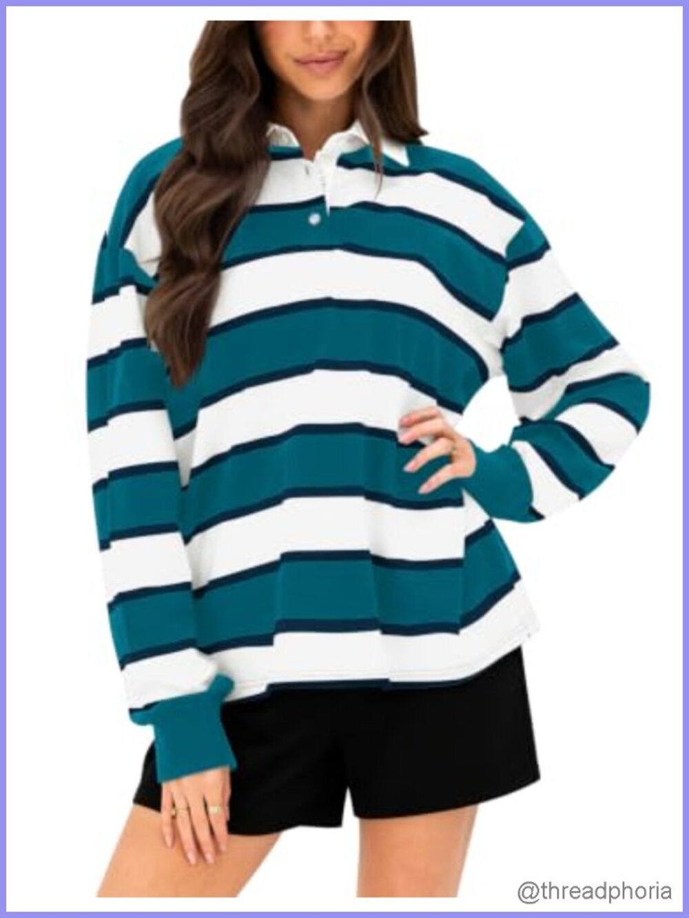 Oversized Striped Rugby Shirt Long Sleeve Cotton Blend Pullover